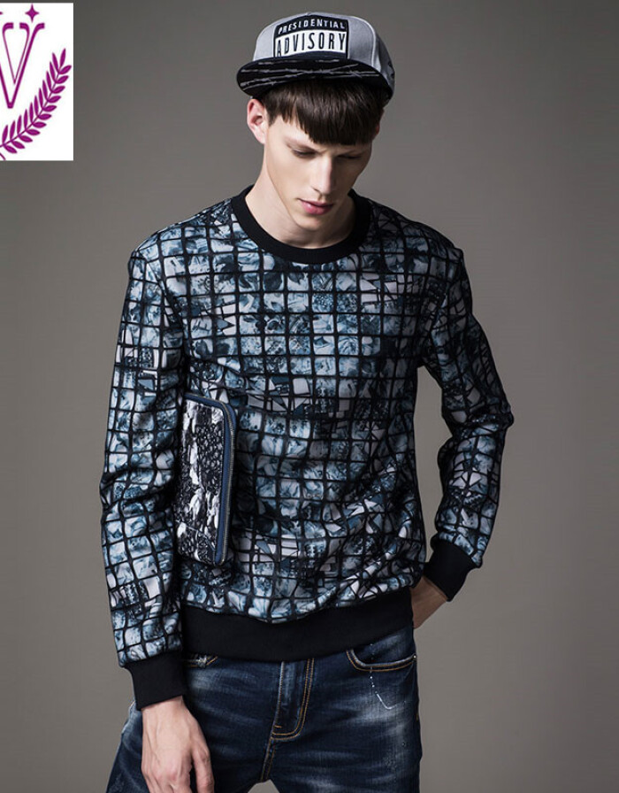 2016 EASCO新款專柜格子網(wǎng)紗雙層面料印花潮男套頭衛(wèi)衣 時(shí)尚與舒適的完美融合